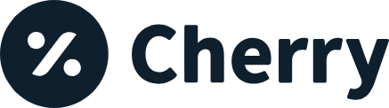 The image shows a dark circle with a white percent symbol inside, followed by the word "Cherry" in bold, dark letters. The background is light gray.