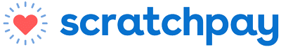 The logo features a red heart shape in the center of a blue sunburst pattern, next to the word "scratchpay" in bold, blue lowercase letters, reflecting its commitment to veterinary care.